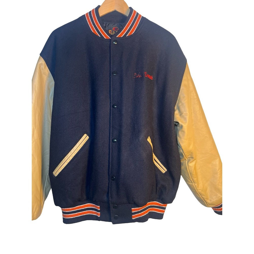 Game Sportswear Vintage Varsity Letterman Jacket Mens XL Wool Navy Blue Tan USA